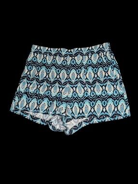 Wildfox Rayon Pull On Summer Shorts Aztec Printed Teal Blue L Large